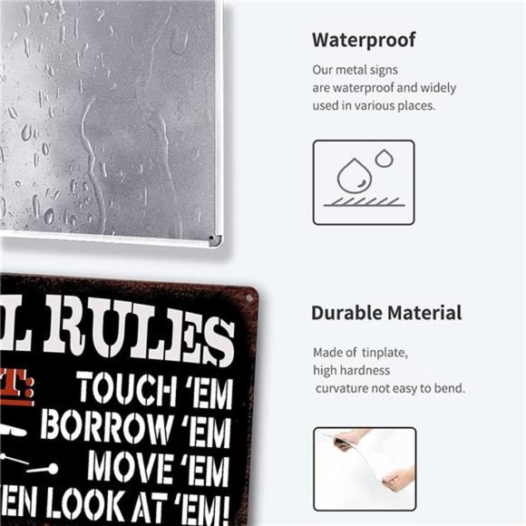 Metal Tin Garage Sign Tool Rules Signs Garage Wall Decor For Men12x8 Inch - Picture 2 of 6